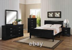 Transitional Style Louis Phillipe Queen Size 6Pc Bed Set Black Finish Furniture