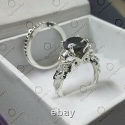 Two Skull 2.20Ct Round Cut Engagement Wedding 14K White Gold Finish SIL Ring Set