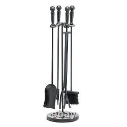 UniFlame 5-Piece Brushed Black Finish Fireplace Tools Set with Double Rods