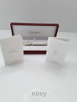 Unique Cartier Pasha Platinum Finish Ballpoint Pen & Leather Pen Holder Set NIB