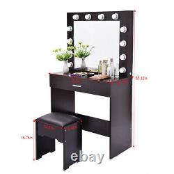 Vanity Set Makeup Table With 12 LED Lighted Mirror Hollywood Dresser Desk Stool