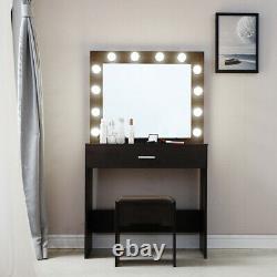 Vanity Set Makeup Table With 12 LED Lighted Mirror Hollywood Dresser Desk Stool