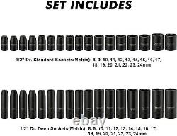 Versatile 70-Piece Impact Socket Set Black Phosphate Finish & Extension Bars