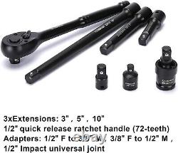 Versatile 70-Piece Impact Socket Set Black Phosphate Finish & Extension Bars