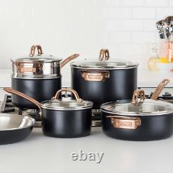 Viking 11 piece Tri-Ply Cookware Set Glass Lids Matte Black Finish