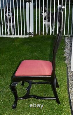 Vintage Set of Eight Mandarin Style Dining Chairs withBlack Lacquer Finish