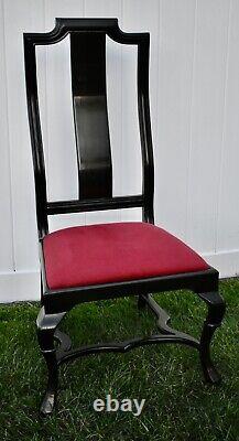 Vintage Set of Eight Mandarin Style Dining Chairs withBlack Lacquer Finish