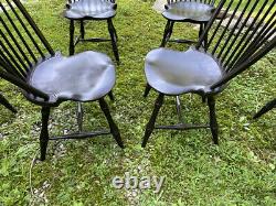 Vintage set of 6 matching D. R. Dimes Windsor dining chairs crackle black finish