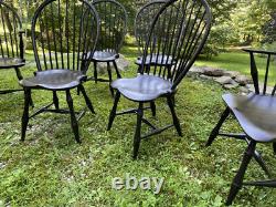 Vintage set of 6 matching D. R. Dimes Windsor dining chairs crackle black finish