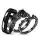 Wedding Ring Set Black Gold Finish Diamond Engagement His Her Bridal Band Trio