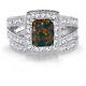 White Gold Finish Emerald Black Fire Opal Engagement Wedding Silver Cz Ring Set
