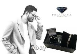 White Gold Finish Men's Curb Bracelet And Black Onyx Cuff Links Gift Set