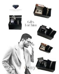 White Gold Finish Men's Curb Bracelet And Black Onyx Cuff Links Gift Set