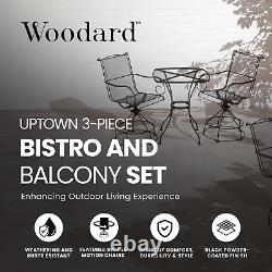 Woodard Uptown 3 Piece Bistro and Balcony Set with Powder Coated Finish, Black