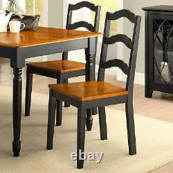 Wooden Dining Chairs Set of 2 Armless Solid Wood Ladder Back Black/Oak Finish