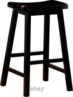 Wooden Saddle Seat Bar Stool in a Black Finish Set of 2