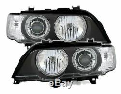 XENON ANGEL EYE Headlights SET in black finish for BMW X5 E53 00-03 RHD