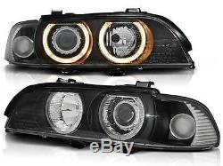 Xenon Angel Eyes D2S Headlights Set FOR BMW E39 95-03 Clear / Black finish