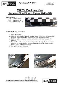 Zunsport Compatible With Volkswagen T4 Front Grill Set Black finish 1993 to