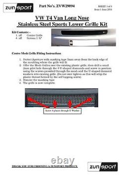 Zunsport Compatible With Volkswagen T4 Front Grill Set Black finish 1993 to
