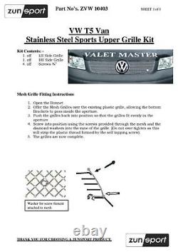 Zunsport Compatible With Volkswagen T5 Top Grill Set Black finish 2003 to